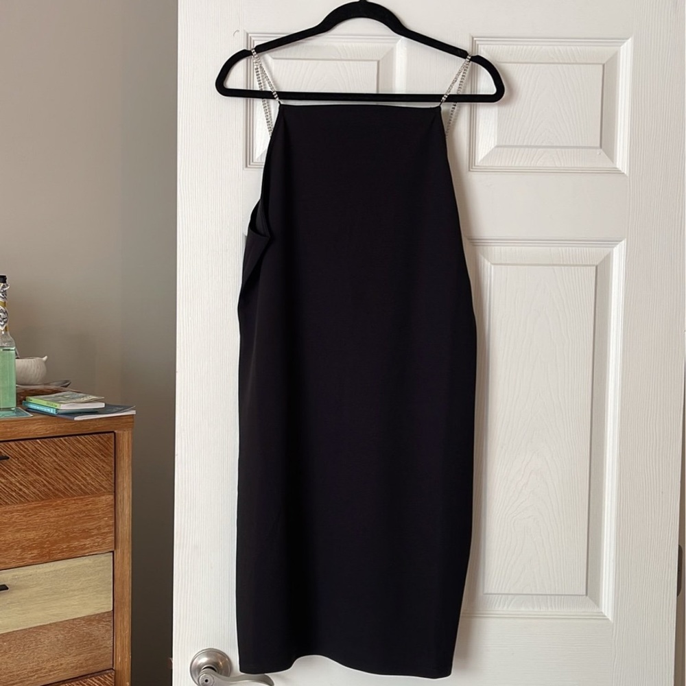 H&M Elegant Black Cocktail Dress with Rhinestone Straps